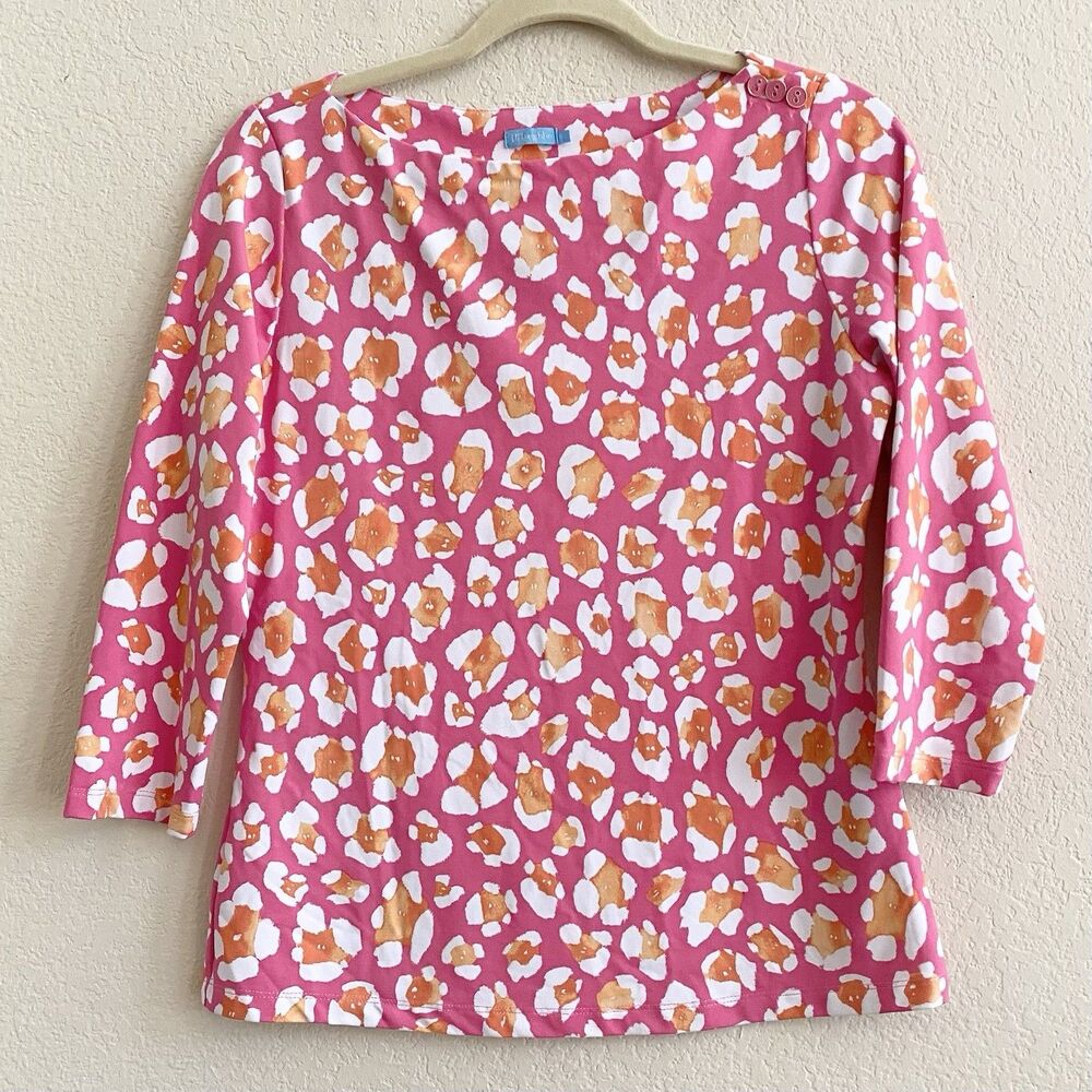 J.‎ McLaughlin Women's Sz Small Floral Print Blouse 3/4 Sleeve Pink White
